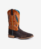 Men's Cracked Leather Embroidered Square Toe Western Boots