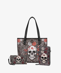 Montana West Halloween Gothic Tote Bag for Women – Skull Rose, Witch Moon & Pumpkin Floral Shoulder Purse(Preorder)