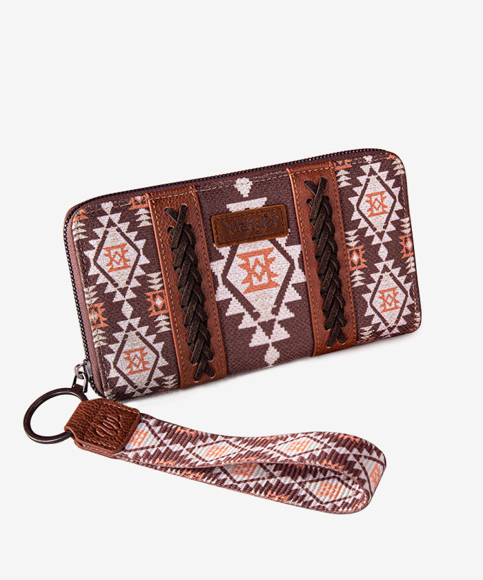 Wrangler Allover Aztec Dual Sided Print Canvas Wallet - Montana West World