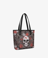 Montana West Halloween Gothic Tote Bag for Women – Skull Rose, Witch Moon & Pumpkin Floral Shoulder Purse(Preorder)