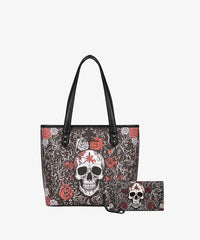 Montana West Halloween Gothic Tote Bag for Women – Skull Rose, Witch Moon & Pumpkin Floral Shoulder Purse(Preorder)