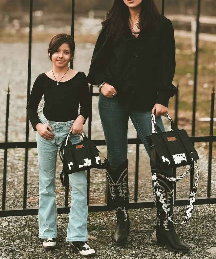 Wrangler Cow Print Crossbody Bag | Western Tote Bag in Black