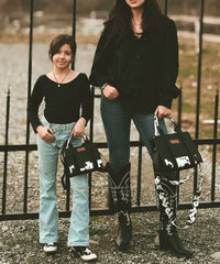 Wrangler Cow Print Crossbody Bag | Western Tote Bag in Black