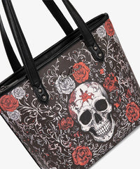Montana West Halloween Gothic Tote Bag for Women – Skull Rose, Witch Moon & Pumpkin Floral Shoulder Purse(Preorder)