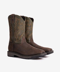 Men’s Vintage Brown Patchwork Embroidered Worker Boots