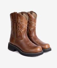 Women‘s Fat Baby Western Boots with Embroidery in Premium Leather