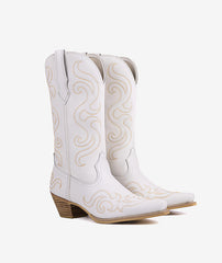 Women’s Ivory Bloom Embroidered Full-Grain Leather Boots