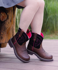 Women’s Velvet Night Western Fat Baby Boots with Embroidered