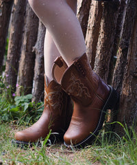 Women‘s Fat Baby Western Boots with Embroidery in Premium Leather