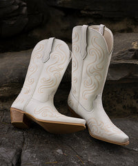 Women’s Ivory Bloom Embroidered Full-Grain Leather Boots
