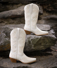 Women’s Ivory Bloom Embroidered Full-Grain Leather Boots