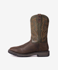 Men’s Vintage Brown Patchwork Embroidered Worker Boots