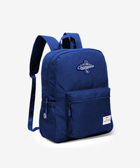 MLB dodgers backpack in navy — nylon construction with embroidered logo and side pockets
