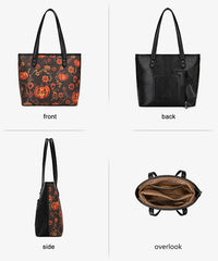 Montana West Halloween Gothic Tote Bag for Women – Skull Rose, Witch Moon & Pumpkin Floral Shoulder Purse(Preorder)