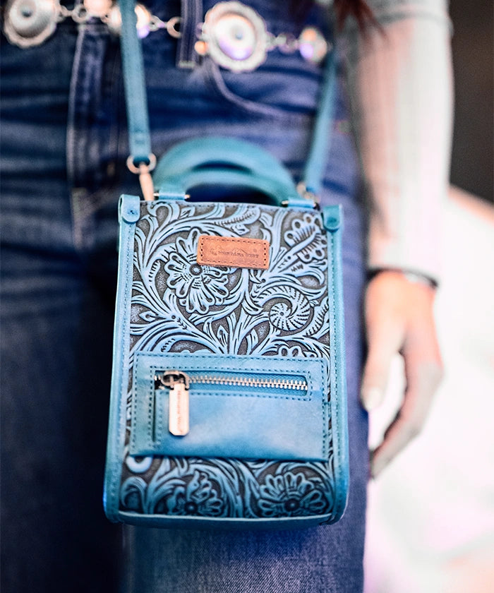 Montana West small crossbody phone purse in Turquoise — vibrant pop color, durable finish
