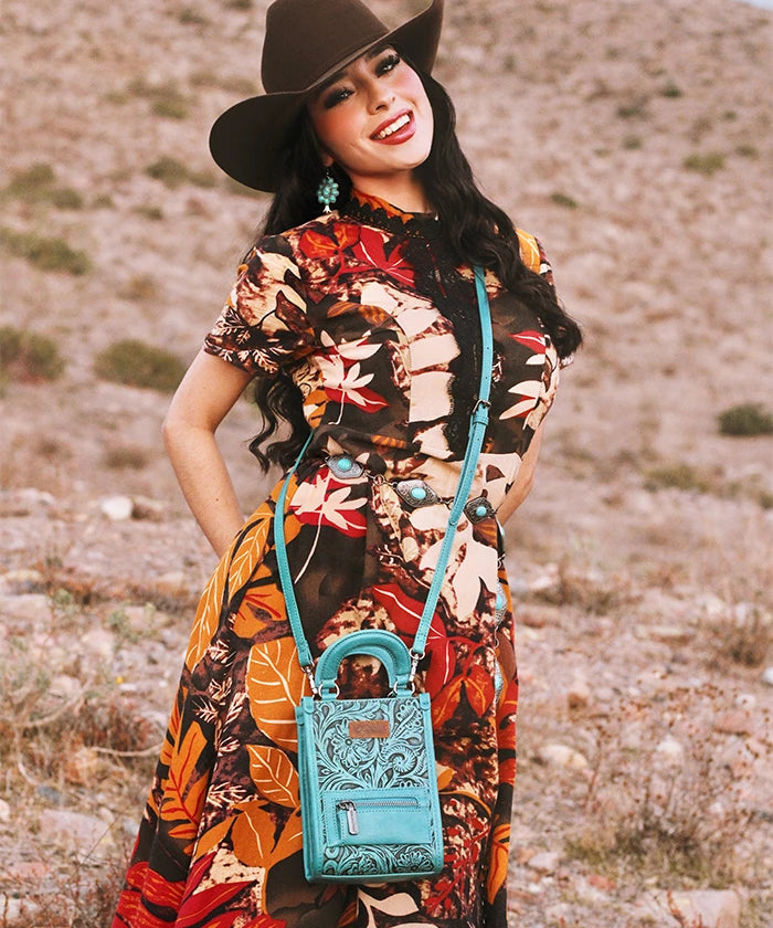 Montana West small crossbody phone purse in Turquoise — vibrant pop color, durable finish