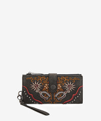 Montana West embroidered wallet in Black — Sleek rustic chic design, polyester-lined interior