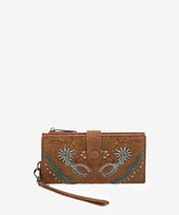 Montana West embroidered wallet in Brown — Embroidered pattern, compact wristlet with removable strap