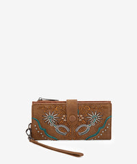 Montana West embroidered wallet in Brown — Embroidered pattern, compact wristlet with removable strap