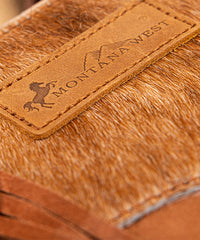 Montana West Fringe Bag in Brown — faux leather with hair-on-hide texture
