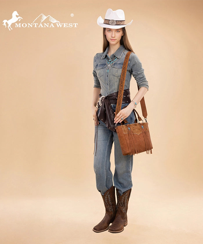 Montana West Fringe Bag in Brown