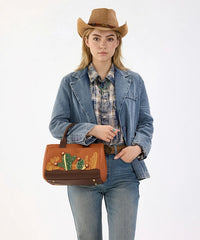 Montana West Cactus Embroidered Top Handle Tote in BR