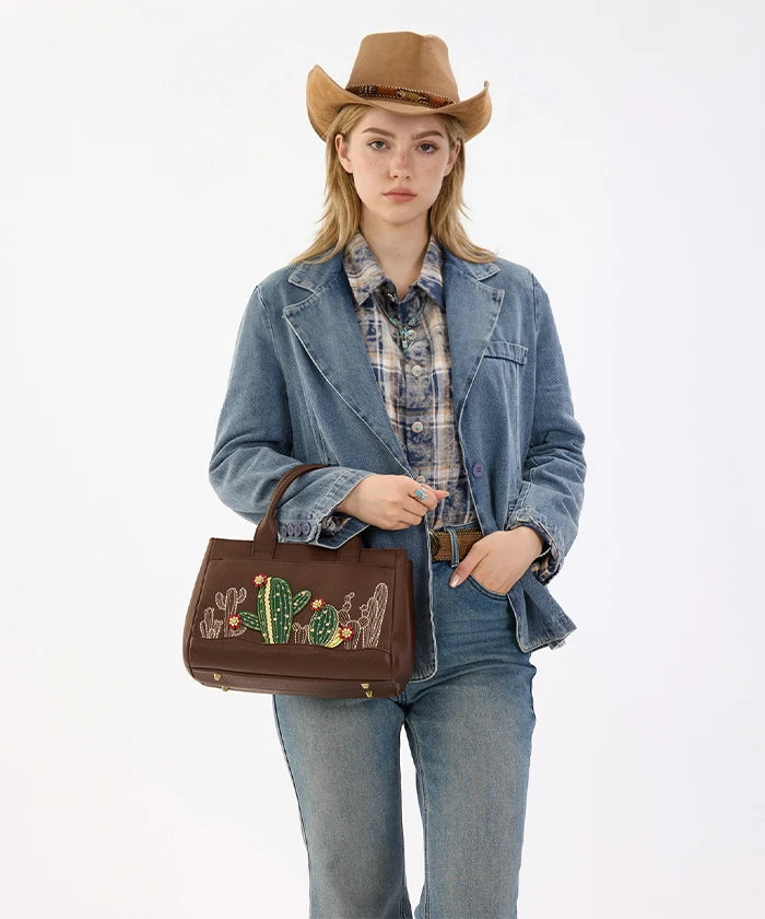 Montana West Cactus Embroidered Top Handle Tote in CF