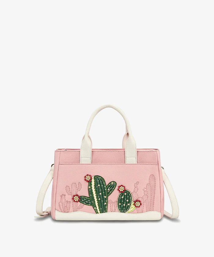 Montana West Cactus Embroidered Top Handle Tote in DPK
