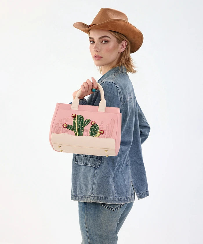 Montana West Cactus Embroidered Top Handle Tote in DPK