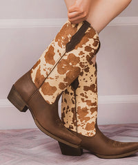 Women’s Cow Print Pointed Toe Boots
