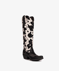 Women’s Cow Print Zippered Pointed Toe Boots