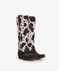 Women’s Cow Print Zippered Pointed Toe Boots