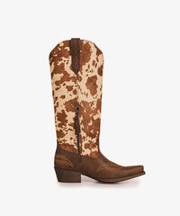 Women’s Cow Print Zippered Pointed Toe Boots