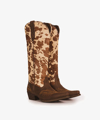 Women’s Cow Print Zippered Pointed Toe Boots