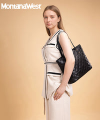 VIP DEAL | Montana West Quilted Tote Bag for Women Large Shoulder Bag Fashion Handbags with Top Zipper