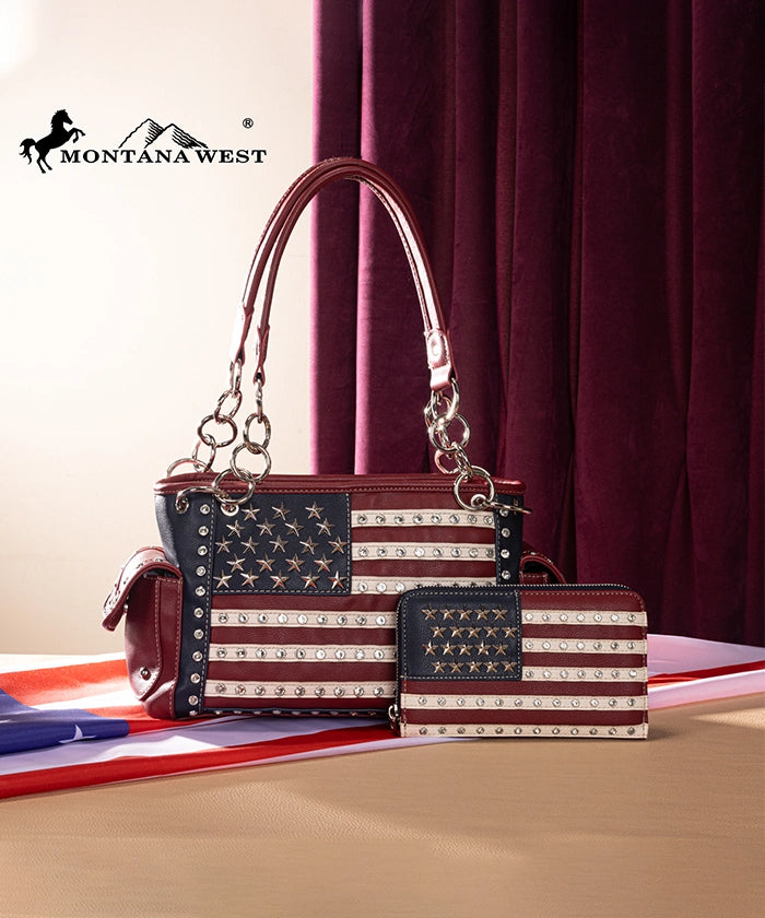 Montana West American Pride Concealed Satchel Set Red