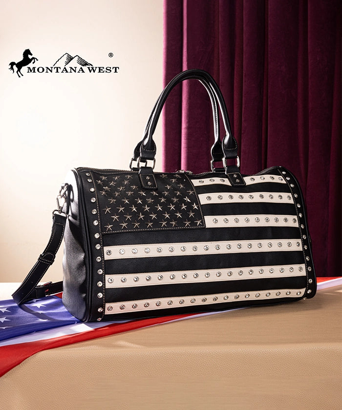 Montana West American Flag Studded Bag | Weekender Travel Duffle Bag in black