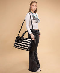 Montana West American Flag Studded Bag | Weekender Travel Duffle Bag in black
