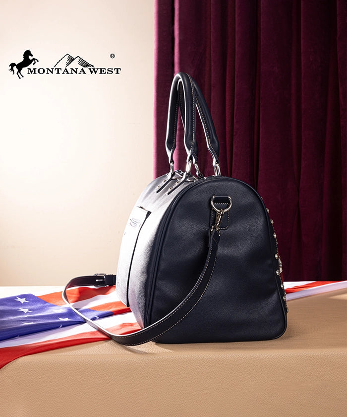Montana West American Flag Studded Bag | Weekender Travel Duffle Bag in navy