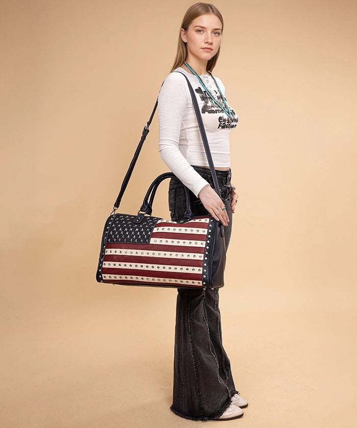 Montana West American Flag Studded Bag | Weekender Travel Duffle Bag in navy