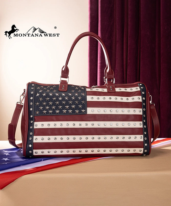 Montana West American Pride Studs Weekender Bag Red