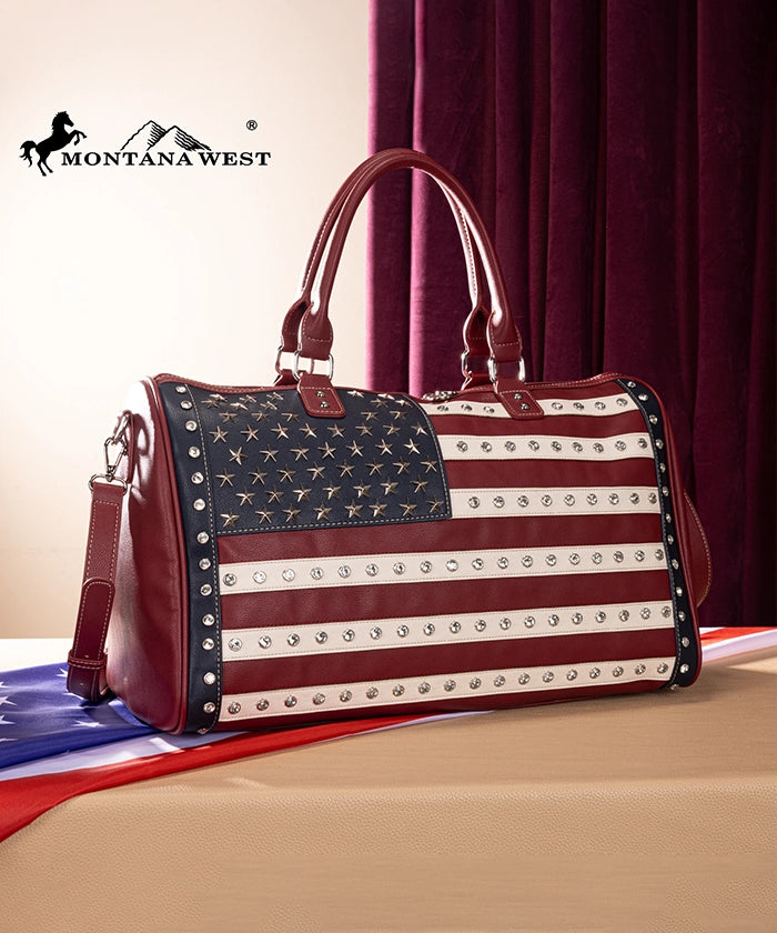 Montana West American Pride Studs Weekender Bag Red