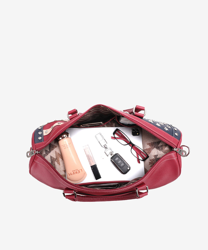 Montana West American Flag Studded Bag | Weekender Travel Duffle Bag in red