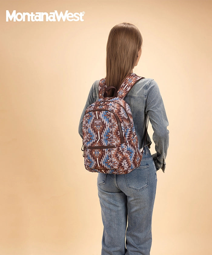 Montana West Aztec Print Diaper Bag Backpack Coffee