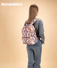 Montana West Aztec Print Diaper Bag Backpack Light Brown