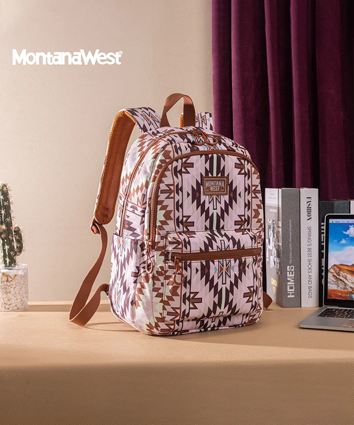 Montana West Aztec Print Diaper Bag Backpack Light Brown