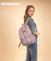 Montana West Aztec Print Diaper Bag Backpack Light Coffee