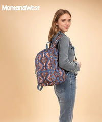 Montana West Aztec Print Diaper Bag Backpack Navy