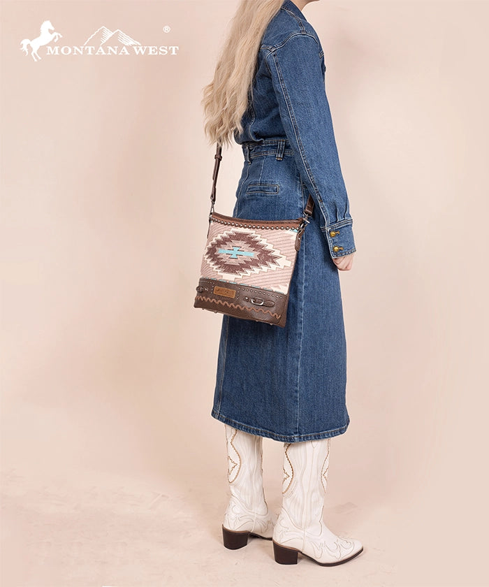 Montana West Aztec Printed Concealed Carry Crossbody Purse Coffee