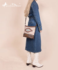 Montana West Aztec Printed Concealed Carry Crossbody Purse Coffee